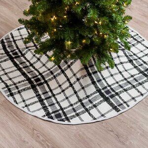 KIRKLAND'S HOME Plaid Christmas Tree Skirt 48" BLK/Cream BRAND-NEW w/tags
